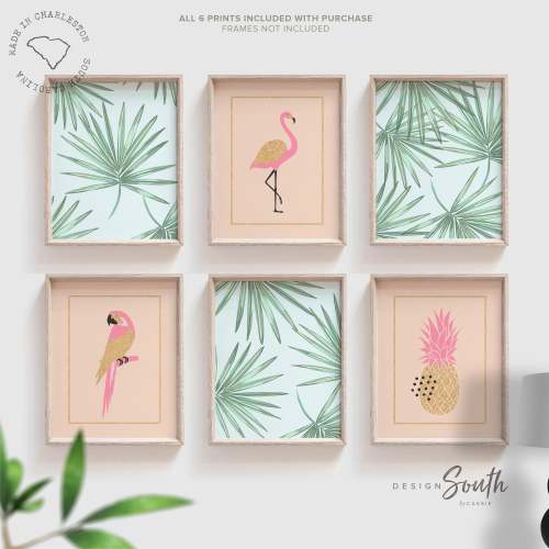 Tropical nursery baby, pink palm trees nursery wall, green palm leaf flamingo bedroom, baby girl nursery ideas, themed nursery tropical girl