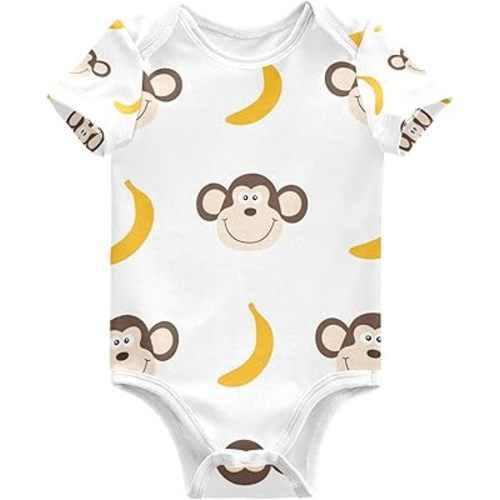 MCHIVER Monkey Banana Baby Bodysuit Short Sleeve Cotton Newborn Boy Girl Clothes 0-24 Months