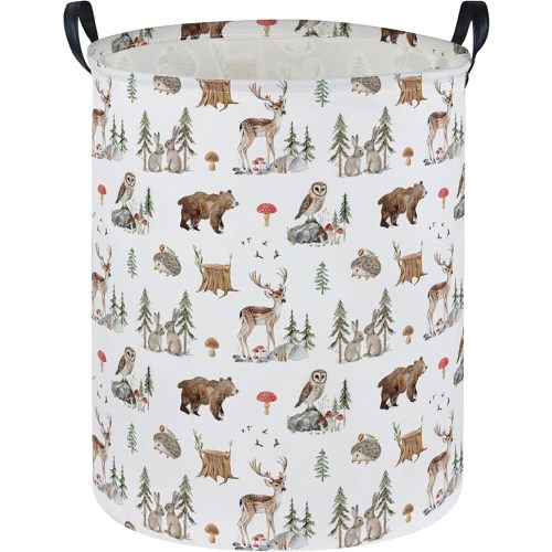Kids Laundry Basket Animal Hamper for Nursery Woodland Hamper Cute Kids Storage Bin Organizer Room Decor for Home(Woodland animal)