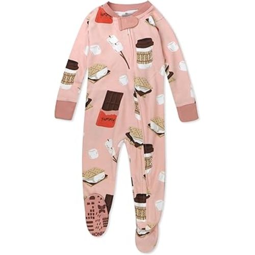 HonestBaby Baby Girls' 100% Organic Cotton Non-Slip Footed One-Piece Zip-Front Pajamas