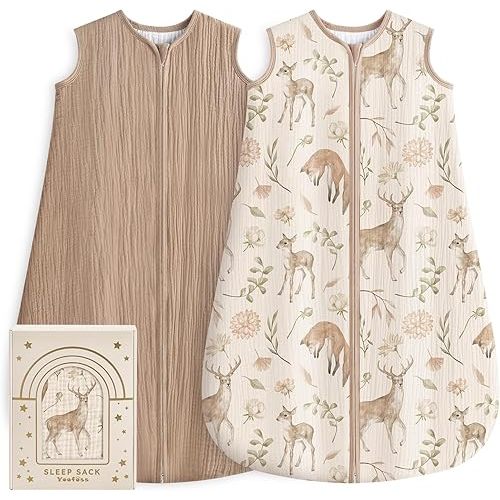 Yoofoss Baby Sleep Sack 0-6 Months 100% Organic Muslin Cotton Wearable Blanket Baby, Newborn Infant Sleeping Sack 2-Way Zipper Lightweight