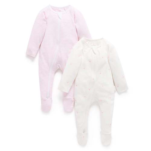 baby - Pure2 Pack Zip Growsuit - Pale Pink Bear Pack (3M)