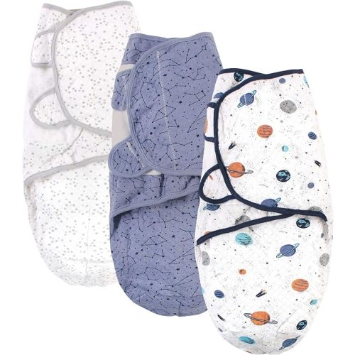 Hudson Baby Unisex Baby Quilted Cotton Swaddle Wrap 3pk, Space, 0-3 Months