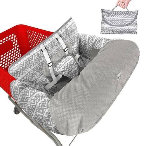 Shopping Cart Cover for Baby Boy or Girl, Soft Velvet Cart Cover for Babies, 2 in 1 Cotton High Chair Cover, Portable and Machine Washable Grocery Cart Cover for Baby, Toddler (Grey Plaid)