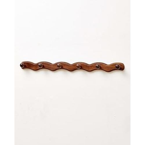 Wood Coat Rack Wall Mount - Walnut Coats Hook Hanger Wall-Mounted, Wave-Shaped Entryway Hanging Racks with 6 Hooks for Jacket Keys Hats Robes Towels Bags, Living Room Mudroom Bathroom Bedroom Hallway