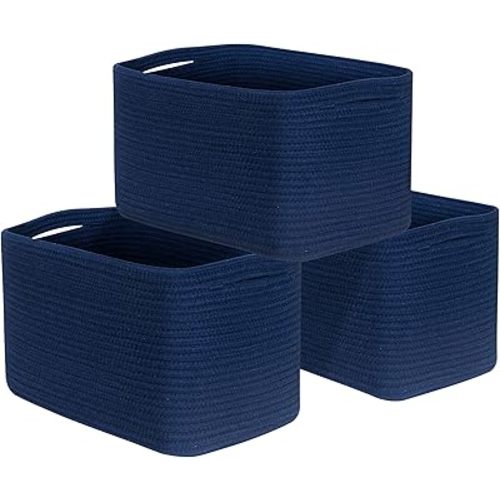 3-Pack Decorative Woven Storage Baskets - Color Navy Blue