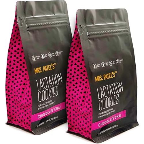 Mrs. Patel's Lactation Cookies, Chocolate Chip Chai, Featuring Shatavari, Handcrafted and Baked Fresh, Gluten-Free, Dairy-Free, Vegan, Fenugreek Free (2 Bags)