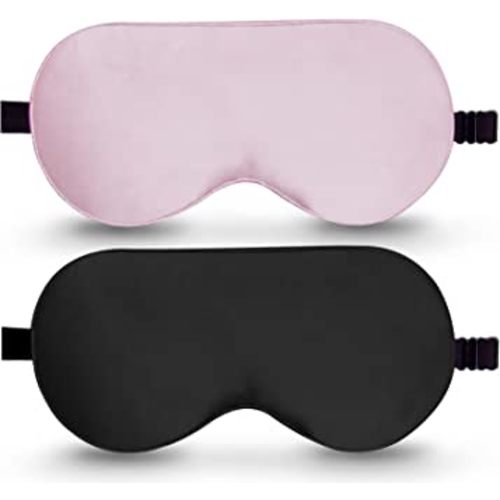BeeVines Sleep Mask, 2 Pack 100% Real Natural Pure Silk Eye Masks with Adjustable Strap for Sleeping, Mulberry Silk Eye Sleep Shade Cover, Block Light Reduces Puffy Eyes Traveling Gifts