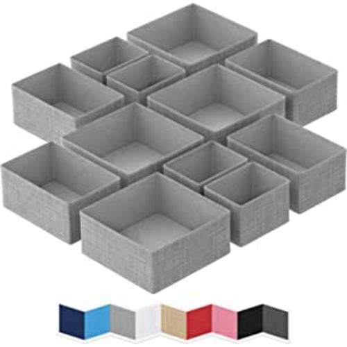 NEATERIZE Drawer Organizer - [Set Of 12] - Closet Organizer and Storage Baskets| Foldable Cloth Drawers Divider | Fabric Bin For Dresser & Shelves |Organize Underwear, Socks, Bra, & Tie’s (Grey)