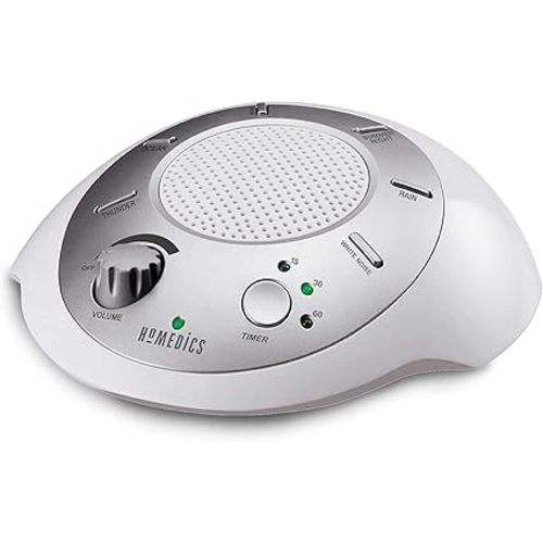 Homedics SoundSleep White Noise Sound Machine, Silver, Small Travel Size with 6 Relaxing Nature Sounds, Portable Therapy for Home, Office, Nursery, Auto-Off Timer