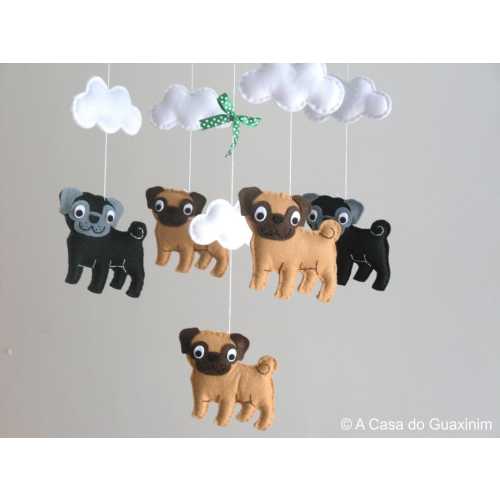 Pug Baby Mobile - Móvel para bebê com argola de madeira