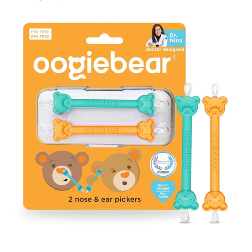 oogiebear: Baby Nose Cleaner & Ear Wax Removal Tool - Safe Booger & Earwax Removal for Newborns, Infants, Toddlers - Dual-Ended - Essential Baby Stuff, Diaper Bag Must-Have, Orange & Seafoam with case