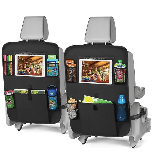 lebogner Back Seat Cover for Kids + 6 Pocket Storage Organizer, 2 Pack X-Large Kick Mats Backseat Protector with iPad Tablet Holder, Car Seat Back Protectors for Vehicles to Protect from Dirt & Mud
