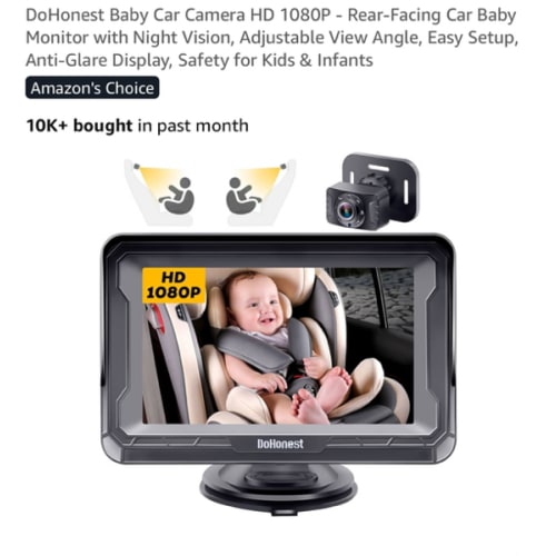 DoHonest Baby Car Camera HD 1080P - Rear-Facing Car Baby Monitor with Night Vision, Adjustable View Angle, Easy Setup, Anti-Glare Display, Safety for Kids & Infants