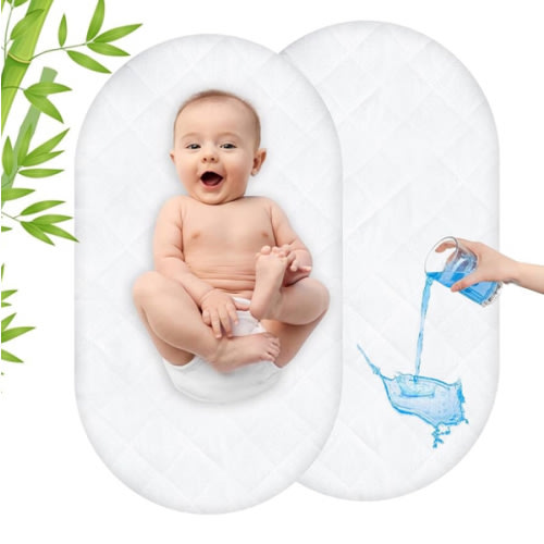 Waterproof Bassinet Mattress Pad Protector Cover Compliable with Graco Sense2Snooze Bassinet, Ultra Soft, Breathable and Comfortable, 2 Pack