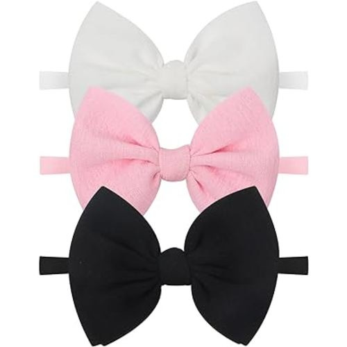 Nylon Big Bows Baby Headbands Elastic Hairbands Hair Bows Children Soft Hair Accessories Newborn Infant Toddlers Black White Pink 3 PCS