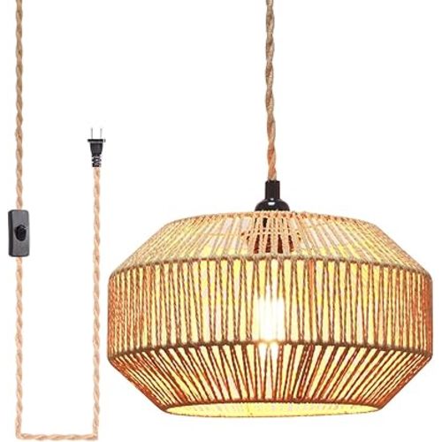Hanging Lamp Plug in Pendant Light Rattan Hanging Lights with Plug in Cord Hanging lamp Hanging Lights with Plug in Cord Hanging lamp for Living roon