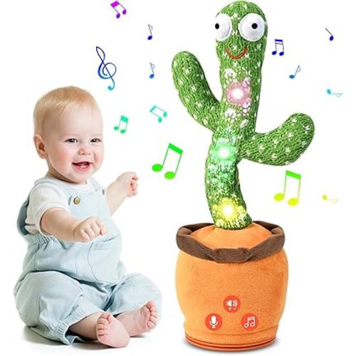 Dancing Talking Cactus Toy for Baby Toddler, Boys Girls Gifts Singing Mimicking Cactus Toy Recording Repeating What You Say Cactus Baby Toy with 120 English Songs (Green)