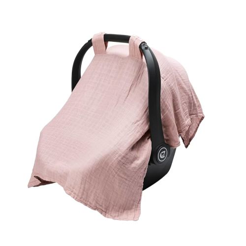 Meracorallo Muslin Baby Car Seat Cover, Lightweight Breathable Soft Infant Carrier Cover Carseat Canopy for Baby Boys and Girls, Pink