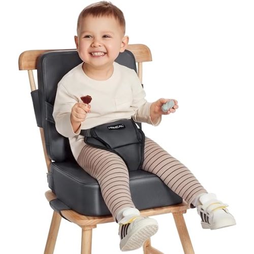 HOMEAL Booster Seat for Kitchen Chair, Breathable Toddler Booster Seat for Dining Table with Backrest and Adjustable Straps, Portable Travel Toddler Booster Seat, Dark Grey