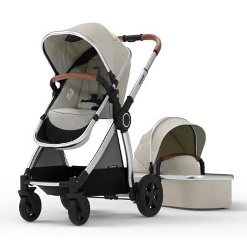 Mompush Ultimate 2 Full Size Stroller With Bassinet - Khaki Fabric Silver Frame