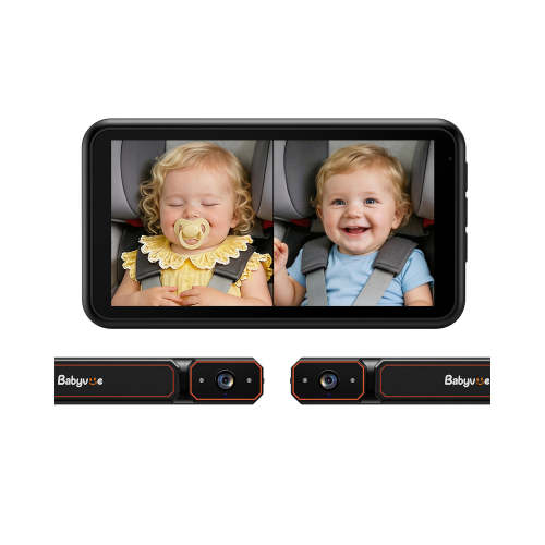 Babyvue BV6PRO Wireless Dual Car Camera Baby Monitor Fast Setup, HD1080P Spilt-Screen Baby Car Monitor for 2 Kids, Auto IR Night Vision Backseat Camera for Newborns Gift