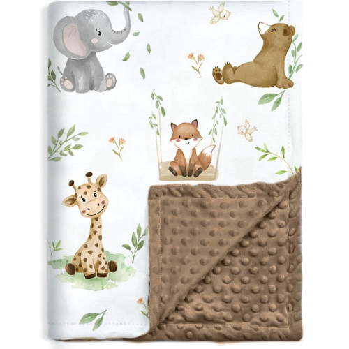 BORITAR Baby Blanket for Boys Girls Soft Plush Minky Fabric with Dotted Backing, Lovely Woodland Design Blanket for Toddler Newborn 30 x 40 Inch(75x100cm)