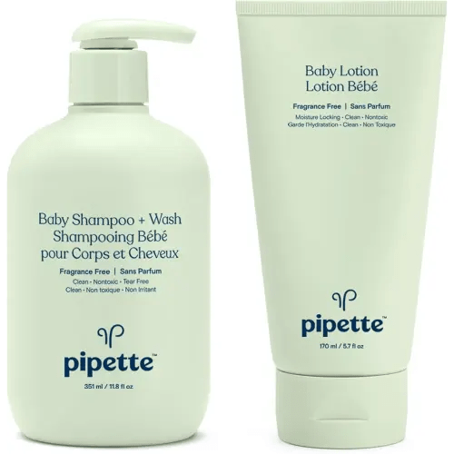 Pipette Fragrance-Free Wash and Lotion Duo, Clean, Tear-Free Bath Time, Sulfate-Free, Paraben-Free, Sensitive Skin Baby Wash, Sensitive Skin Baby Lotion, Hypoallergenic, Non-Toxic