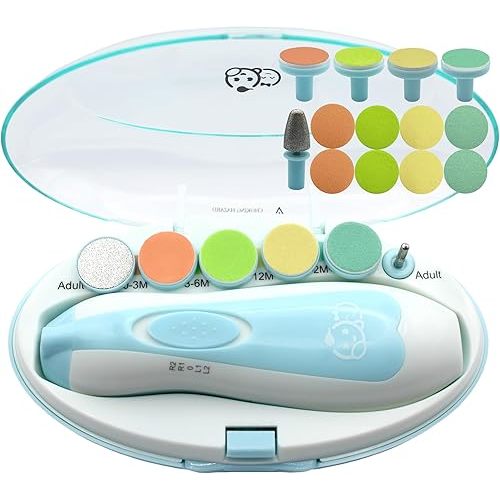 Royal Angels Baby Nail File 21 in 1, Safe Electric Baby Nail Buffer, Extra 13 Replacement Tools, Baby Nail Kit, Baby Nail Trimmer, Newborn Toddler Toes and Fingernails Clipper, Trim and Polish (Blue)