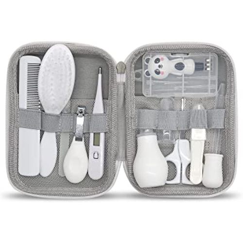 Baby Grooming Kit, 15 in 1 Portable Baby Safety Care Set with 01 Hair Brush Comb Nail Clipper Nasal Aspirator etc for Nursery Newborn Infant Girl Boys Keep Clean(White)