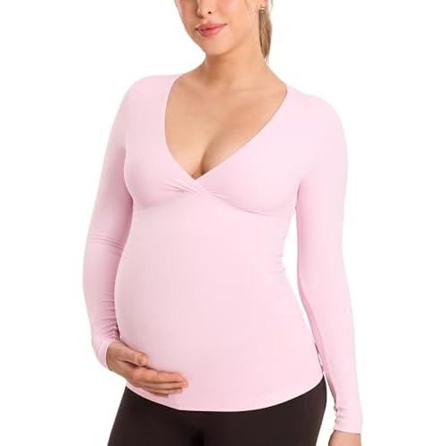 MOMANDA Maternity Nursing Tops Long Sleeve for Breastfeeding Crossover Pregnancy Nursing Shirts Soft Casual Tee
