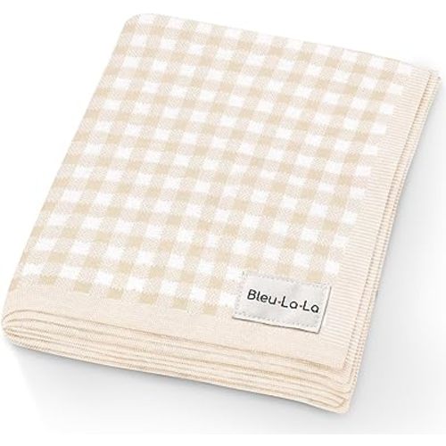 Checkered Baby Blanket Swaddle - 100% Soft Cotton Quilt Swaddling Crib Stroller Blanket for Nursery Bed Shower Baby Gift Registry for Newborns Toddlers Boys & Girls (Plaid - Beige)