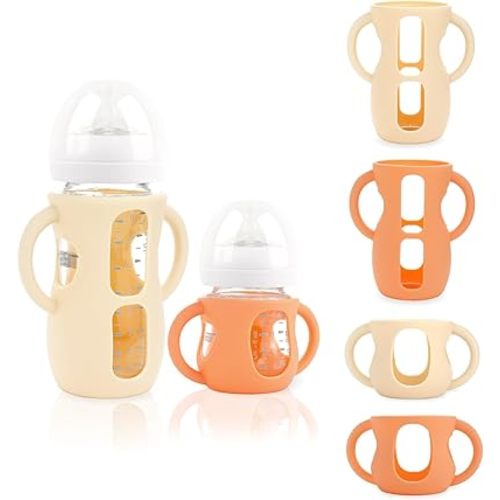 4-Pack Silicone Sleeves for Philips Avent Glass Bottles, BPA-Free Drop-Resistant Baby Bottle Sleeves with Handles, Compatible with Philips Avent Natural Glass Baby Bottles (4 & 8 oz)