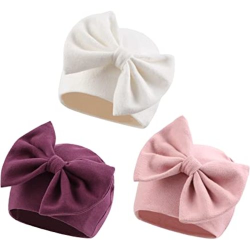 Newborn Baby Girl Hat Cotton Baby Bow Beanie Preemie Hats Spring Infant Hats for Girls 0-12 Months