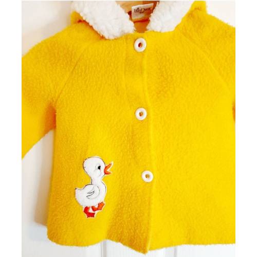Sunshine Yellow Vintage toddler hooded jacket winter coat Mothercare 1970s duck Applique toddler size 1 2