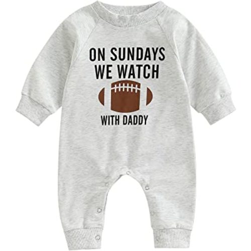 Infant Baby Boys Girls Football Season Jumpsuit Watch Football with Daddy Funny Romper Playsuit Sweatshirt