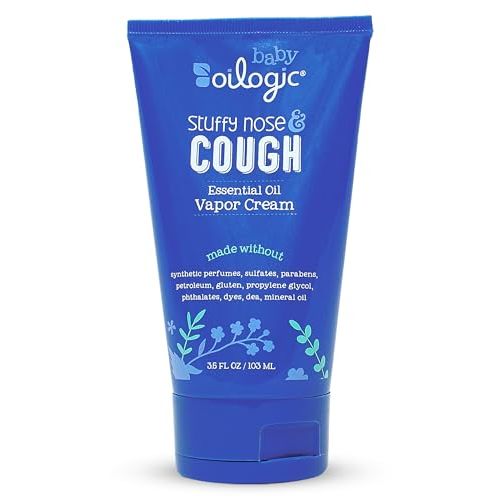 Oilogic Stuffy Nose & Cough Vapor Cream Essential Oil for Babies & Toddlers - Gentle Baby Essentials Soothe Cough and Stuffy Noses - Pediatrician-Tested & Safe for Babies, 3.5 Fl Oz