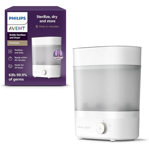 Philips Avent Baby Bottle Sterilizer and Dryer Premium, Removes 99,9% of Bacteria, Chemicals Free, Capacity 6 Bottles/Teats/Accessories, Modular Space Saving Design, Model SCF293