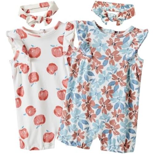 Baby Girls Ruffled Sleeve Rompers Toddler Girls Jumpsuits One-Piece Cotton Outfits
