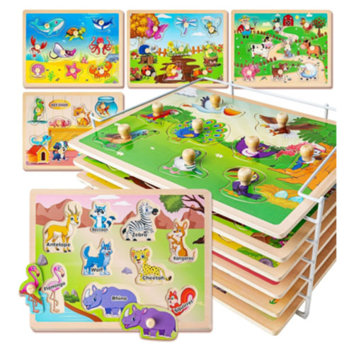Amazon.com: SYNARRY Wooden Puzzles for Toddlers 1-3, 6XSET Animals Puzzles for Toddlers 2-4 with Rack, Toddler Puzzles Ages 2-4, Kids Learning Educational Montessori Toys for 2 3 Year Old, Gifts for Boys Girls : Toys & Games