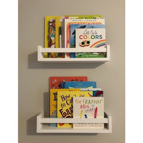 Gneric Floating Shelves for Wall, White Nursery Book Shelves, 15.7 inch Kids Bookshelf, Wall Shelves for Living Room Bedroom Decor,Kitchen Spice Rack,Bathroom Storage Rack(2 Pack)