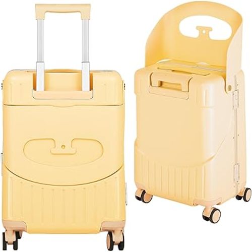 smilesun 20" Carry On Luggage with Seat For Kids & Adults，Hardside Ride On Suitcase with 360°Spinner and TSA Lock For Travel (Yellow, 20")