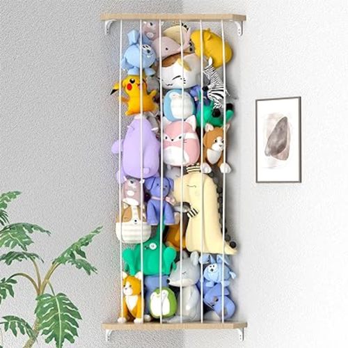 Stuffed Animal Storage Toy Storage Organizer, Upgraded Stuffed Animal Hammock Corner & Stuffed Animal Net for Plushie Toys with Adjustable Height for Kids Playroom Bedroom Organizer