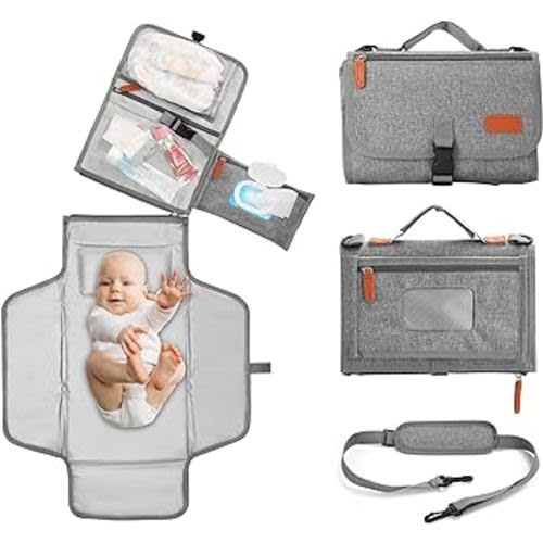 Portable Changing Pad, Diaper Changing Pad for Newborn Girl & Boy, Waterproof Travel Changing Mat with Shoulder Strap, Baby Gift