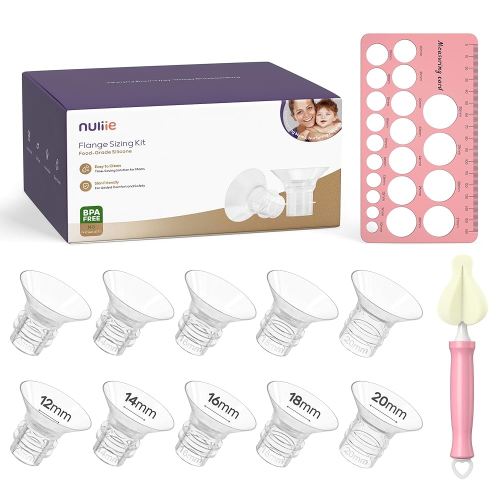 Nuliie 10PCS Flange Sizing Kit 12/14/16/18/20mm for 24mm Flange/Shield of Most Pumps, Silicone Flanges Insert for Momcozy/Spectra Electric Breast Pump, Pumping Essential Kit for Moms