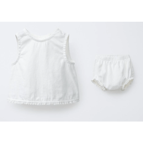 LINEN LACE SHIRT AND BLOOMERS SET - Oyster-white | ZARA United States 0-1 month