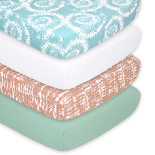 The Peanutshell Fitted Crib Sheet Set, Boho Tie Dye 4 Pack, Microfiber, All-Around Elastic
