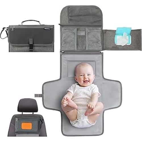 Baby Portable Diaper Changing Pad - Baby Diaper Changer Travel Bag with Wipes Pocket, Smart Design Portable Changing Mat, Infant Travel Station Kit, Gift for Newborn Girl & Boy - Grey