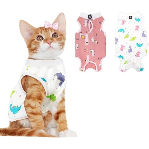 2 PCS Cat Recovery Suit Female Cat Onesie for Cats After Surgery Spay Abdominal Wounds, Kitten Surgery Recovery Suit Female Breathable E-Collar Alternative Kitten Onesie Anti Licking Medium