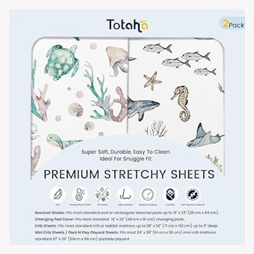 TotAha Changing Pad Cover, Buttery Soft Diaper Changing Pad Covers for Girls Boys, Super Stretchy Jersey Knit Changing Table Covers, 5'' Deep Pocket, 2 Pack